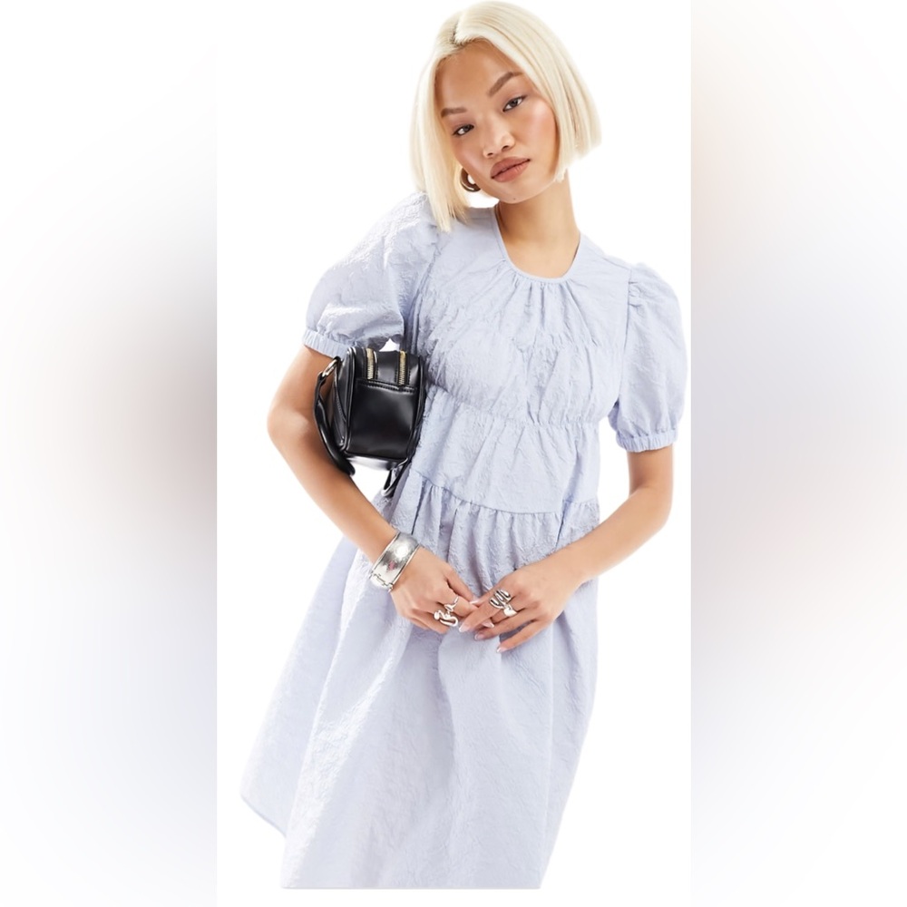 Elegant Puff Sleeve Blue Smock Dress Size 4